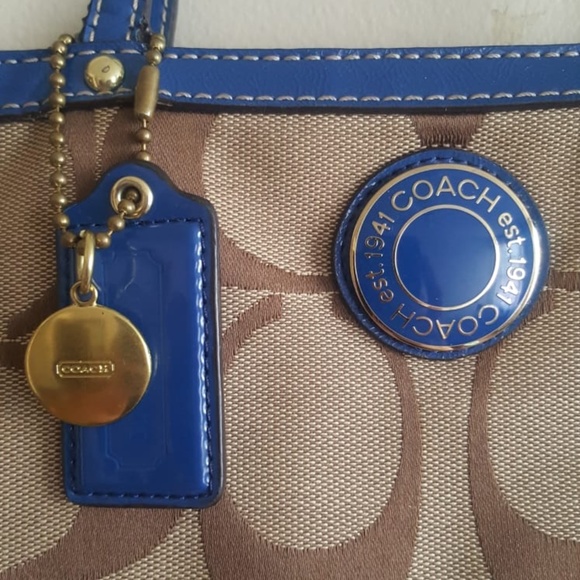 Tan and Blue Coach Canvas Bag - Picture 4 of 8